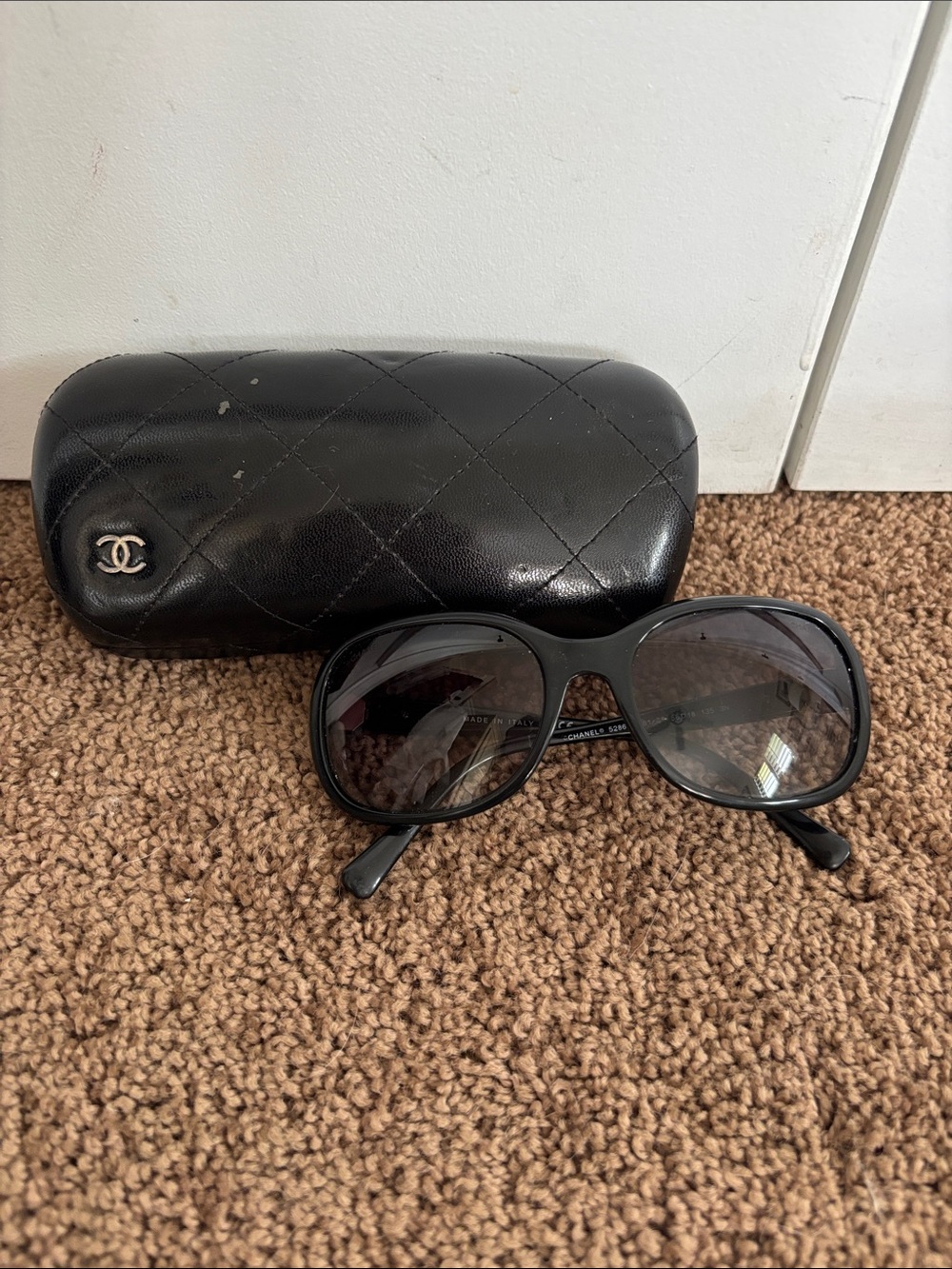 CHANEL Black Oversized Women's Sunglasses with Quilted Case